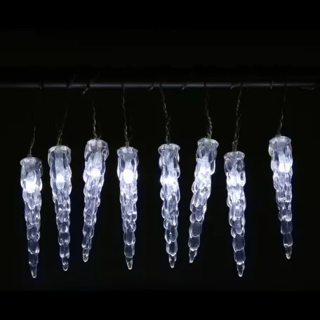 Simpex kültéri / beltéri jégfehér jégcsap füzér, 40 db 11 cm-es LED jégcsap (3.9 méter) hidegfér fényfüzér, jégcsapfüzér