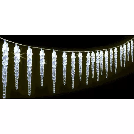 Simpex kültéri / beltéri jégfehér jégcsap füzér, 40 db 11 cm-es LED jégcsap (3.9 méter) hidegfér fényfüzér, jégcsapfüzér