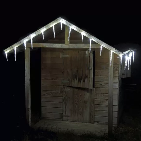 Simpex kültéri / beltéri jégfehér jégcsap füzér, 40 db 11 cm-es LED jégcsap (3.9 méter) hidegfér fényfüzér, jégcsapfüzér