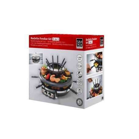 Simpex RG 9948 Raclette-Fondue 1900W 1.5L 8 személyes 2 in 1 elektromos raclett grill és fondü szett