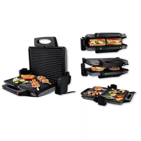 Simpex SKG 1700 kontaktgrill, acél kontakt grilll, 1700W grillsütő kivehető 30 x 20 cm sütőlapokkal