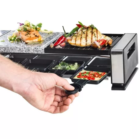 Simpex Basic SRGS 1200 félkőlapos 1200W elektromos 8 személyes raclette grill, raklett grillsütő osztott sütőlappal