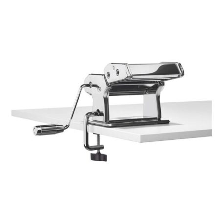 Simpex 33783 / 12243 inox nemesacél mechanikus, kézi tésztanyújtó és metélő gép, tésztakészítő, tészta nyújtó gép spagetti, tagliatelle (szélesmetélt) és lasagne tésztához