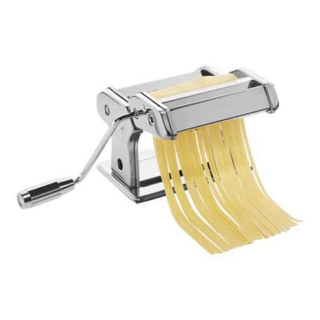 Simpex 33783 / 12243 inox nemesacél mechanikus, kézi tésztanyújtó és metélő gép, tésztakészítő, tészta nyújtó gép spagetti, tagliatelle (szélesmetélt) és lasagne tésztához