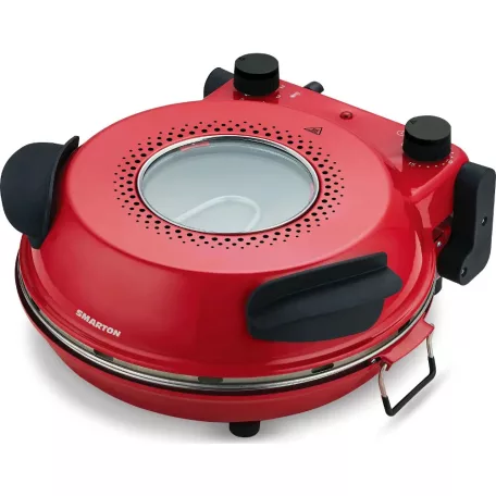 Smarton PO 300 Da Gennaro piros 1200W 30 cm elektromos pizzasütő, pizzakemence betekintő ablakkal, 305 x 10 mm pizzakővel, fém pizzalapáttal