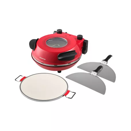 Smarton PO 300 Da Gennaro piros 1200W 30 cm elektromos pizzasütő, pizzakemence betekintő ablakkal, 305 x 10 mm pizzakővel, fém pizzalapáttal