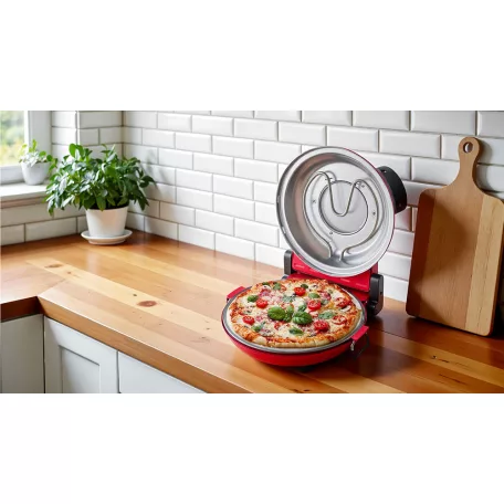 Smarton PO 300 Da Gennaro piros 1200W 30 cm elektromos pizzasütő, pizzakemence betekintő ablakkal, 305 x 10 mm pizzakővel, fém pizzalapáttal