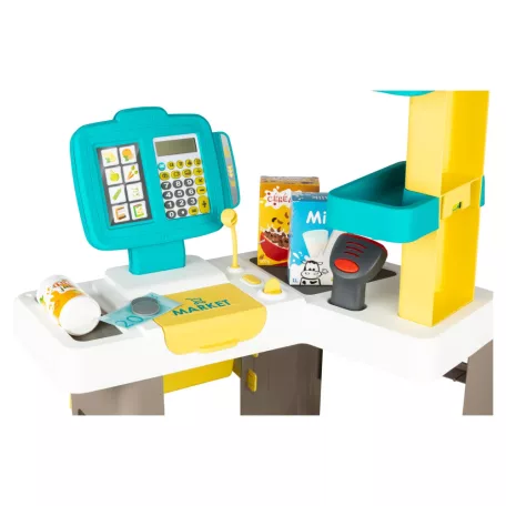 Smoby City Market, játék közért, 34 részes elektronikus szupermarket, működő pénztárgéppel, vonalkódolvasóval és bevásárló kosárral
