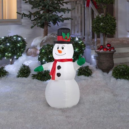 SnowMeister SM2015 kültéri / beltéri 180 cm világító melegfehér LED-es, felfújató Hóember karácsonyi dekoráció hálózati adapterrel, LED világítással