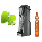 SodaCo B100B Orange / Lime Soda Maker fekete műanyag szódagép, házi szódakészítő 1 db 425g narancs vagy lime ízesítésű CO2 patronnal és 1 db 1 literes szénsavasító palackkal (B100BL / B100BO)