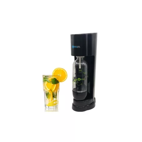 SodaCo R100B Royal Soda Maker MegaPack, fekete műanyag szódagép, házi szódakészítő 1 db 425g narancs ízesítésű CO2 patronnal, 2 x 500 ml ajándék szörppel és 1 db 1L szénsavasító palackkal
