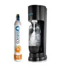 SodaCo R100B Royal Soda Maker MegaPack, fekete műanyag szódagép, házi szódakészítő 1 db 425g narancs ízesítésű CO2 patronnal, 2 x 500 ml ajándék szörppel és 1 db 1L szénsavasító palackkal