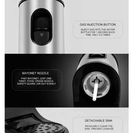 SodaCo S100S Stainless Steel Soda Maker nemesacél, inox szódagép, házi szódakészítő 1 db 425g CO2 patronnal és 1 db 1 literes szénsavasító palackkal