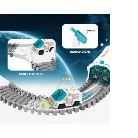 72Toys Space Explorer Spaceman Railway szett, 143 darabos űrállomás készlet projektorral, űrjárgánnyal és 2 űrhajóssal