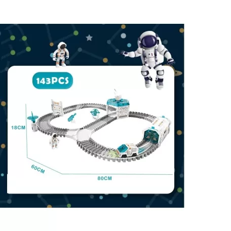 72Toys Space Explorer Spaceman Railway szett, 143 darabos űrállomás készlet projektorral, űrjárgánnyal és 2 űrhajóssal