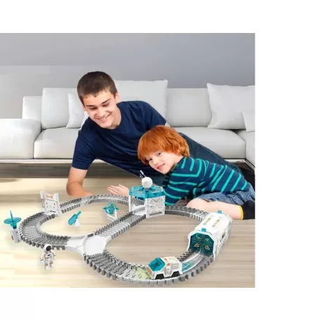 72Toys Space Explorer Spaceman Railway szett, 143 darabos űrállomás készlet projektorral, űrjárgánnyal és 2 űrhajóssal