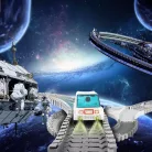 72Toys Space Explorer Spaceman Railway szett, 143 darabos űrállomás készlet projektorral, űrjárgánnyal és 2 űrhajóssal