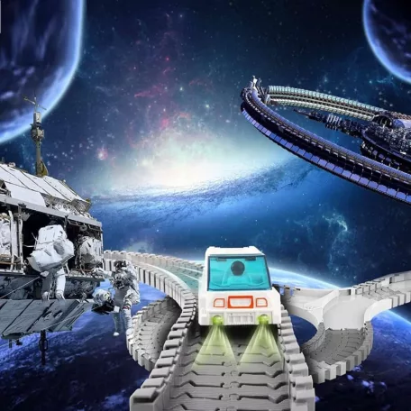72Toys Space Explorer Spaceman Railway szett, 143 darabos űrállomás készlet projektorral, űrjárgánnyal és 2 űrhajóssal