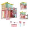   PlayTive Stella modern, rózsaszín / zöld fa babaház, 59 x 66 x 30 cm Puppenhaus, kétszintes babaház fából, 7 db kiegészítővel