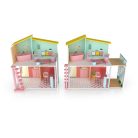 PlayTive Stella modern, rózsaszín / zöld fa babaház, 59 x 66 x 30 cm Puppenhaus, kétszintes babaház fából, 7 db kiegészítővel