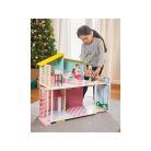 PlayTive Stella modern, rózsaszín / zöld fa babaház, 59 x 66 x 30 cm Puppenhaus, kétszintes babaház fából, 7 db kiegészítővel