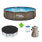 Summer Waves RATTAN Málta / Maui VT 305 x 76 cm fémvázas kerti medence szett vízforgatóval és védőtakaróval (RATMF305X76FPI-VT)