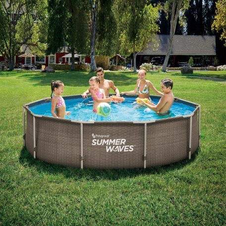 Summer Waves RATTAN Málta / Maui VT 305 x 76 cm fémvázas kerti medence szett vízforgatóval és védőtakaróval (RATMF305X76FPI-VT)