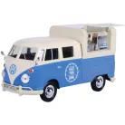 MotorMax Volkswagen Transporter T2 Food & Drink 1:24 kék-fehér 17 cm fém + műanyag modell autó, autómodell, nyitható büfékocsi