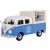 MotorMax Volkswagen Transporter T2 Food & Drink 1:24 kék-fehér 17 cm fém + műanyag modell autó, autómodell, nyitható büfékocsi