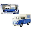   MotorMax Volkswagen Transporter T2 Food & Drink 1:24 kék-fehér 17 cm fém + műanyag modell autó, autómodell, nyitható büfékocsi