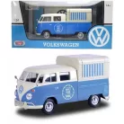 MotorMax Volkswagen Transporter T2 Food & Drink 1:24 kék-fehér 17 cm fém + műanyag modell autó, autómodell, nyitható büfékocsi