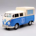 MotorMax Volkswagen Transporter T2 Food & Drink 1:24 kék-fehér 17 cm fém + műanyag modell autó, autómodell, nyitható büfékocsi