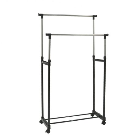 Tarrington Houe 89 x 44 x 94 - 165 cm teleszkópos, guruló inox dupla ruhaállvány, gardróbállvány és cipőtároló