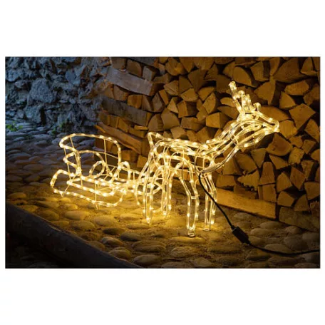 Tarrington House 161 x 65 x 30 cm XL kültéri melegfehér világító fémvázas LED szarvas szánnal 