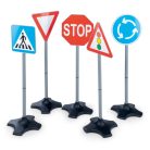 Toy Lino KT5 szett 770 x 215 mm 5 db (8-féle) kétoldalas játék közlekedési tábla, (Jelzőlámpa, STOP, Elsőbbségadás, Gyalogátkelő, Körforgalom, Behajtani tilos, Parkoló és Útépítés ) 10 matricával