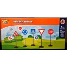 Toy Lino KT5 szett 770 x 215 mm 5 db (8-féle) kétoldalas játék közlekedési tábla, (Jelzőlámpa, STOP, Elsőbbségadás, Gyalogátkelő, Körforgalom, Behajtani tilos, Parkoló és Útépítés ) 10 matricával