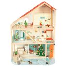 Toy Lino 3 szintes XXL fa babaház, 62 x 79 x 29 cm elektromos, világító natúr fa babaház lifttel, bútorokkal, 50 kiegészítővel (PlayTive XXL fa babaház helyettesítő)