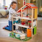 Toy Lino 3 szintes XXL fa babaház, 62 x 79 x 29 cm elektromos, világító natúr fa babaház lifttel, bútorokkal, 50 kiegészítővel (PlayTive XXL fa babaház helyettesítő)