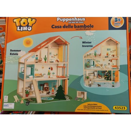 Toy Lino 3 szintes XXL fa babaház, 62 x 79 x 29 cm elektromos, világító natúr fa babaház lifttel, bútorokkal, 50 kiegészítővel (PlayTive XXL fa babaház helyettesítő)