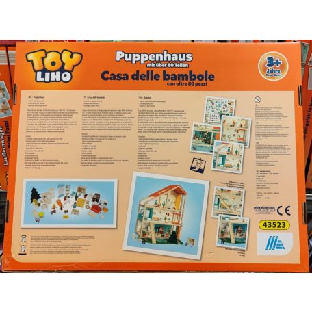 Toy Lino 3 szintes XXL fa babaház, 62 x 79 x 29 cm elektromos, világító natúr fa babaház lifttel, bútorokkal, 50 kiegészítővel (PlayTive XXL fa babaház helyettesítő)