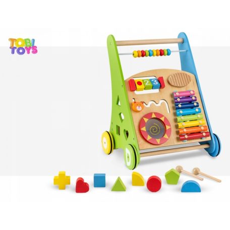 TOBI Toys Fa járássegítő babafoglalkoztatóval - tanító oktató játék xilofonnal, formaberakóval