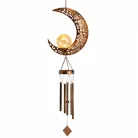 Tesco Outdoor Solar Moon Light napelemes, világító szélcsengő, melegfehér repedezett mintás kristálygömbbel, Hold témával, 5 rúddal 175 x 105 x 1040 mm