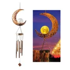 Tesco Outdoor Solar Moon Light napelemes, világító szélcsengő, melegfehér repedezett mintás kristálygömbbel, Hold témával, 5 rúddal 175 x 105 x 1040 mm
