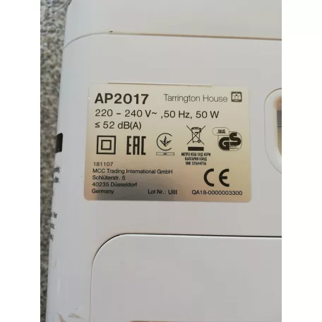 Tarrington House AP-2017 ionizáló 50W 20 m2 elektromos légtisztító, légmosó, levegőtisztító