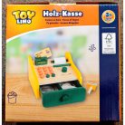 Toy Lino 15 x 10 x 15 cm 36 részes, kreativitás és fantázia fejlesztő fa játék pénztárgép, kassza, kasszagép bankkártya terminállal, kézi szekkenner és érémkkel
