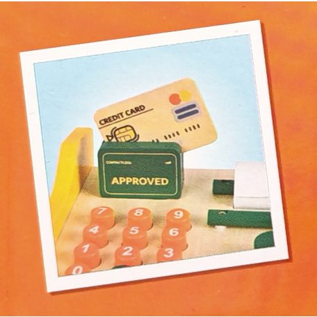 Toy Lino 15 x 10 x 15 cm 36 részes, kreativitás és fantázia fejlesztő fa játék pénztárgép, kassza, kasszagép bankkártya terminállal, kézi szekkenner és érémkkel