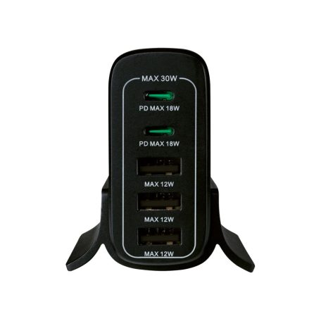 Tronic TUL 2 A1 5 portos 30W USB / USB-C töltőállomás PD (Power Delivery) 18W QuickCharge gyorstöltő porttal 5V 3A / 9V 2A / 12V 1.5A fehér / fekete