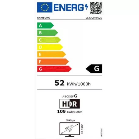 Samsung UE43CU7092UXXH 4K Crystal UHD Smart LED TV, 43" 108 cm Ultra HD 4K televízió, 108 cm képátló, 3840 x 2160 pixel felbontás