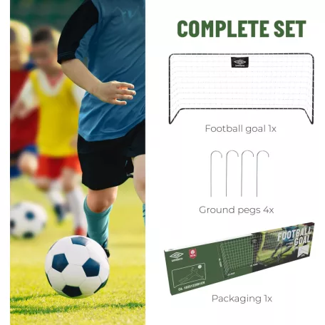 UMBRO 268811 SZETT, 2 db fémvázas focikapu 182 x 122 x 61 cm gyermek focikapu hálóval, futballkapu, edzőkapu pár