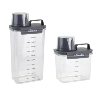   Vileda Easy Home 2 az 1-ben mosószer / mosópor tároló és adagoló doboz készlet 1100 ml (kicsi) + 2300 ml (nagy) tartály szett 150 ml adagoló kupakkal